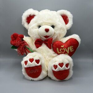 Vintage Tb Trading Co White "Love" Teddy Bear Plush Hearts Valentines 18" #2